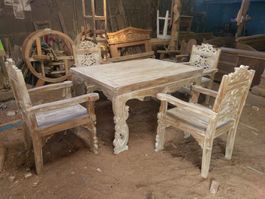 Set Sitzgruppe Tisch Sitzgarnitur Teakholz Esszimmergarnitur