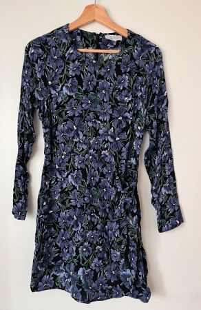 Viskose Blau Schwarz Freizeitkleid Größe 38