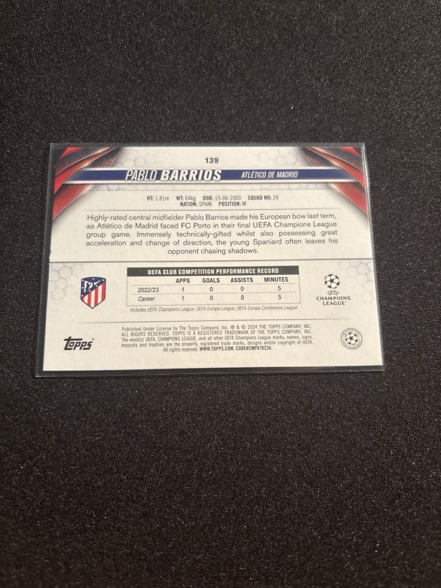Topps Sammelbilder & Trading cards: Topps - Pablo Barrios - Atletico Madrid  – Gebraucht aus Kaiseraugst von Baum_12 1