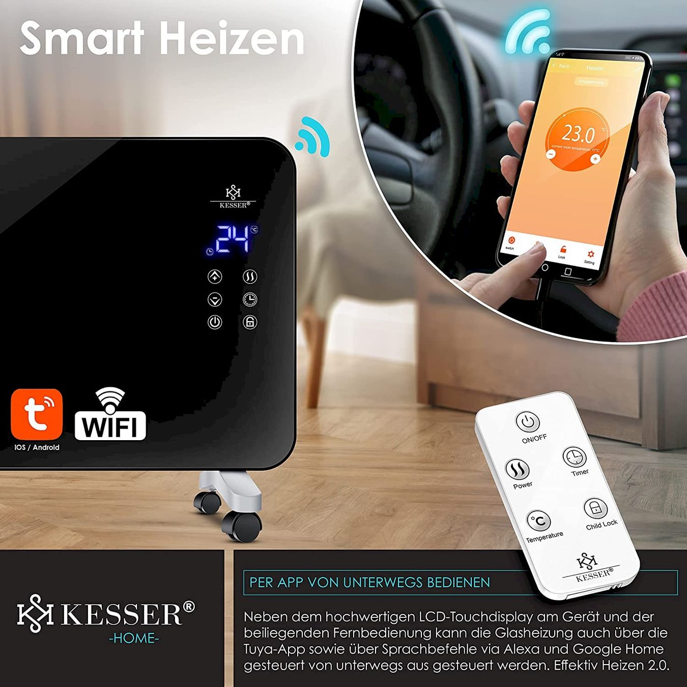 Heizgeräte: Kesser Elektro Glasheizung 2000W schwarz – Neu und originalverpackt aus Bottighofen von zaap 3