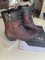 Damen Stiefel Leder bordeaux/schwarz Schnürung Reissverschlu