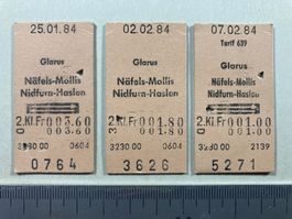 Glarus - Näfels-Mollis / Nidfurn-Haslen, 3 Bahn Billette