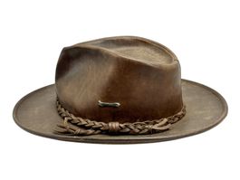 Chapeau Lagomarsino style Safari en cuir marron . Taille 57