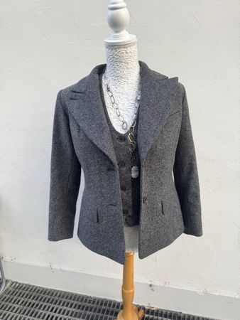VECONA VINTAGE DAMEN TWEED-SET (Blazer & Weste Gr. M - Anthr