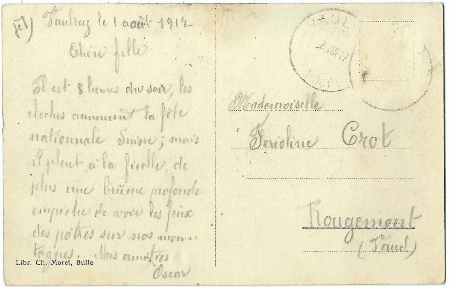 Cartoline postali: Vaulruz FR 1917 – Usato da Rapperswil SG venduto da INTELVI 1