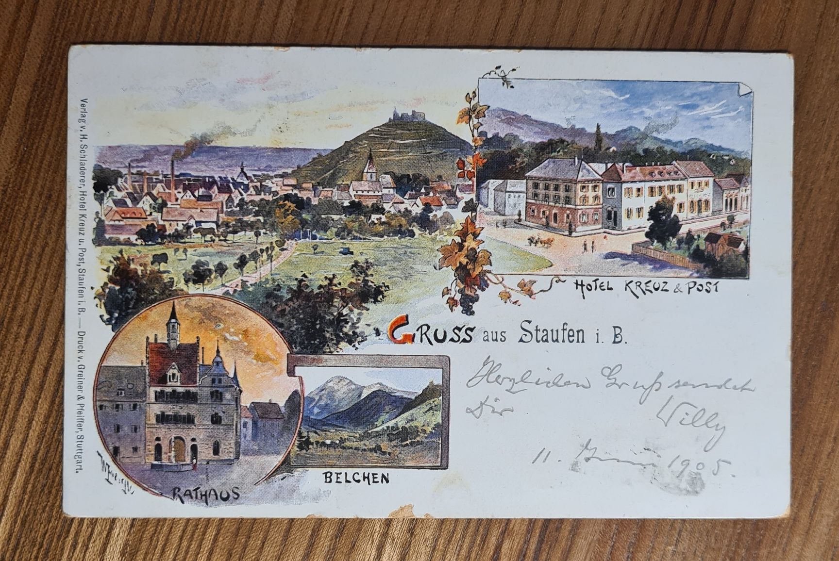 Cartoline postali: Gruss aus Staufen i. B. 1905 – Usato da Ebikon venduto da Donar50
