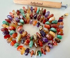 Multicolor Naturstein Kette im Verlauf Unikat lebendig 65cm