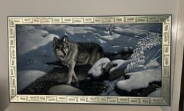 Ölgemälde, Wolfsbild von Snow mit Rahmen 60/120cm in 8174