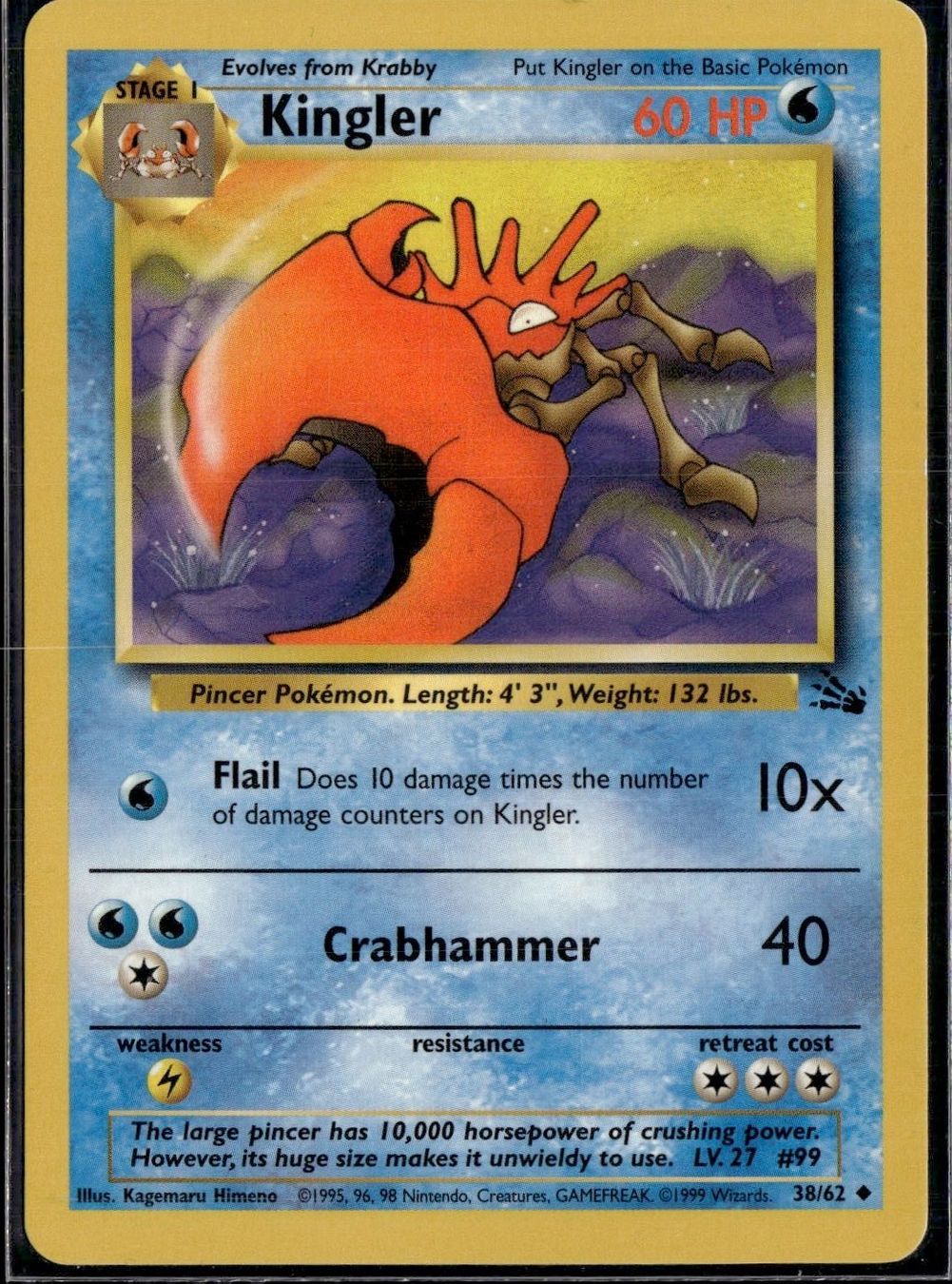 Pokémon Carte collezionabili: kingler 38/62 fossil – Usato da Zürich venduto da pokemon_cards