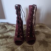 Bottines femme daim bordeaux lacets talon haut taille 39