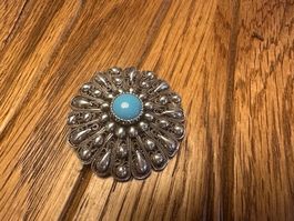 Antike Brosche, Silber mit Türkis