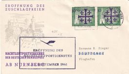 1. Nachtluftpost Lufthansa Nürnberg - Stuttgart 1961