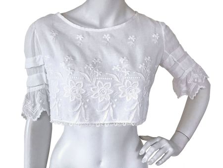 Oberteil Bluse antik weiss handbestickt Cropped um 1910s