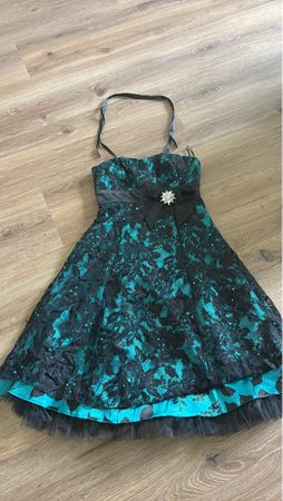 Cocktailkleid schwarz tuerkis mit Schleife gebraucht