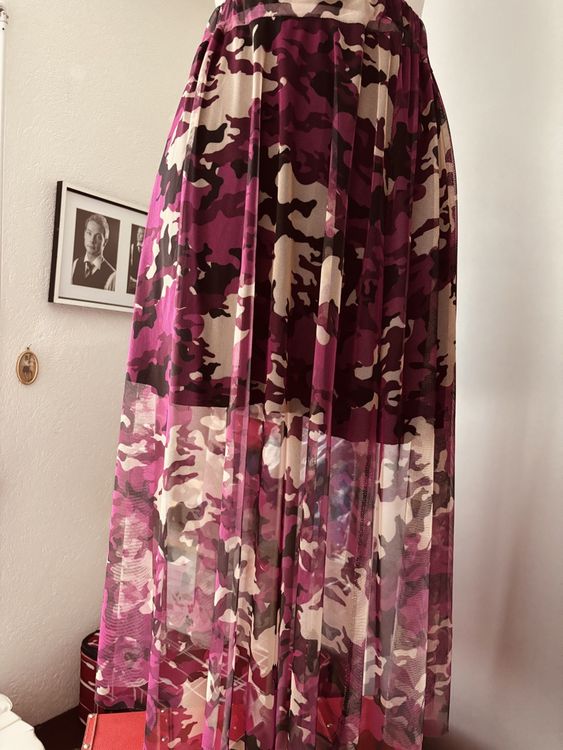 Jupe Longue Femme Taille L – Fleurs Rouges Sur Noir, Style Sarong, Neuve