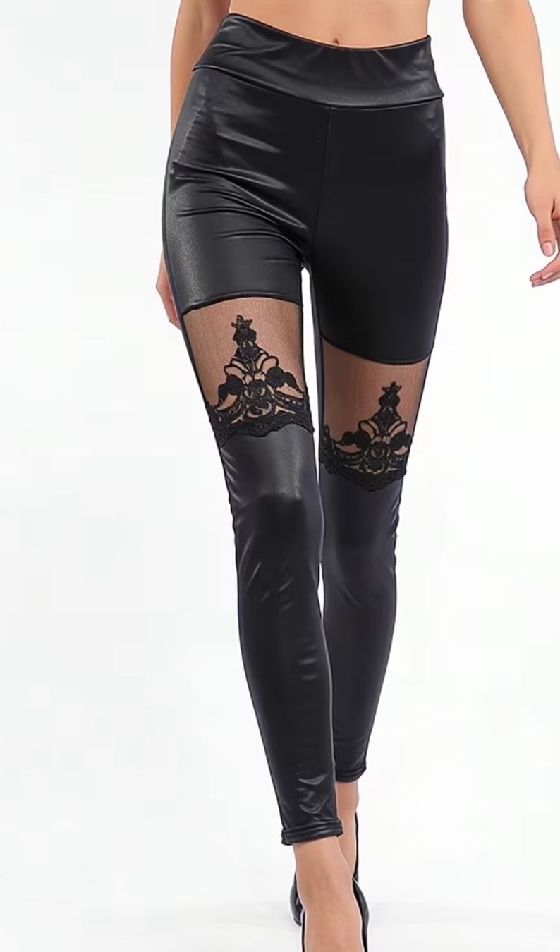 Leggings: Chic Leggings ecopelle con lacci, e dettagli trasparente- – Nuovo e nell'imballaggio originale da Gordevio venduto da LanaZimm 2