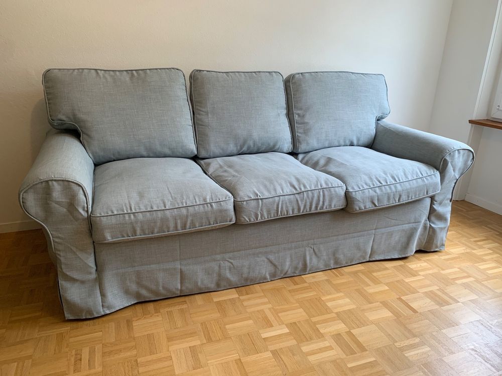 Housse De Canapé-lit IKEA EKTORP 2 Places - Modèle ORLUNDA, Rayée Bleu Crème - 100% Coton, Lavable