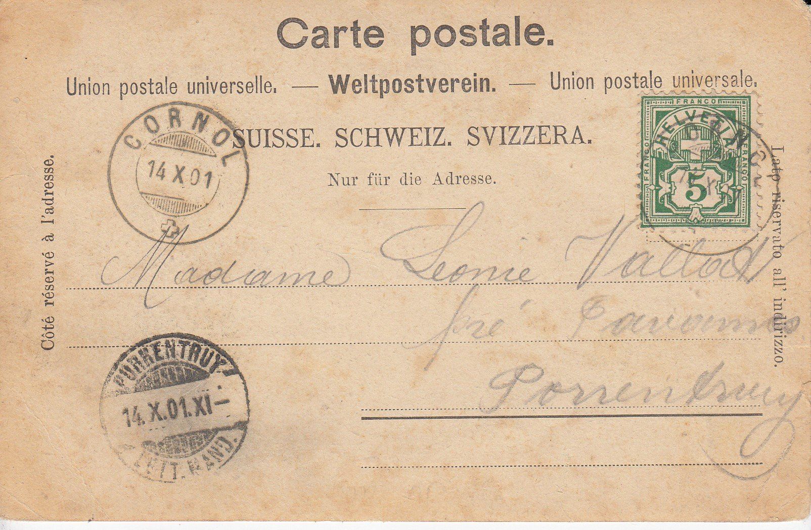 Cartoline postali: Cornol   JU       en 1901 – Usato da Brig venduto da Valcards54 1
