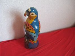 Papagei Figur aus Holz, Bunte Papagei gross, Holzschnitzerei