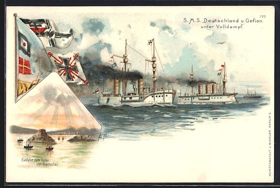 Cartoline postali: A. Heide: China, Kriegsschiffe S. M. S.  – Usato da Berlin venduto da bartko-reher