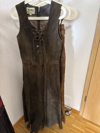 Damen Dirndl Kleid braun Leder Schnürung gebraucht