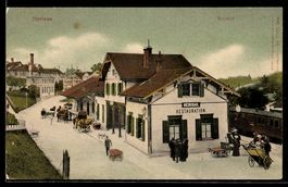 AK Herisau, Bahnhof mit Restaurant, 1908