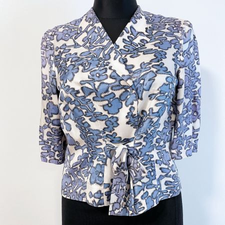 Bluse Seide blau-weiss Wrap Bluse VINTAGE 1950s
