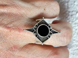 Vintage Silberring mit Onyx-Stein, Grösse 59
