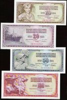 JUGOSLAWIEN - 4 BANKNOTEN 1978 + 1981 - 10, 20, 50 + 100 DN