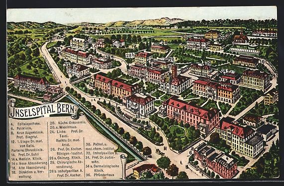 Cartoline postali: Bern, Inselspital, Schematische Ansicht, – Usato da Berlin venduto da bartko-reher