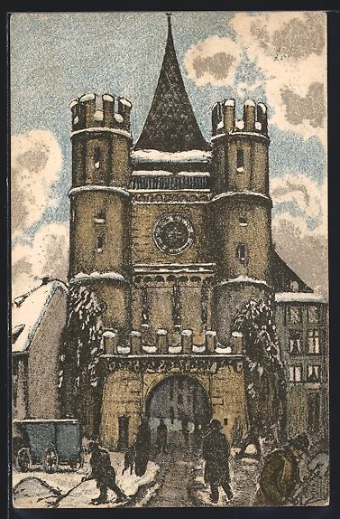 Cartoline postali: Steindruck-AK Basel, Am Stadttor, 1913 – Usato da Berlin venduto da bartko-reher