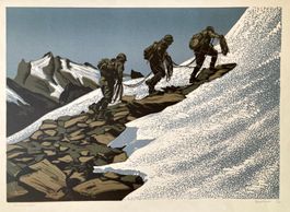 🌟XL Lithografie Bergsteiger Seilschaft Alpinist Gebirge🌟