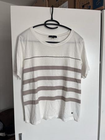 Monari T-Shirt gestreift Weiss/Grau Groesse 34 guter Zustand