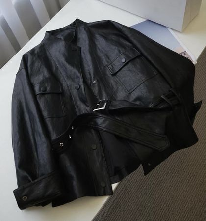 New with tag Leather Jacket Black With Belt Size s