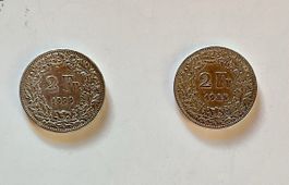 2 Schweizer zwei Franken Münzen Jahrgänge 1939 und 1945