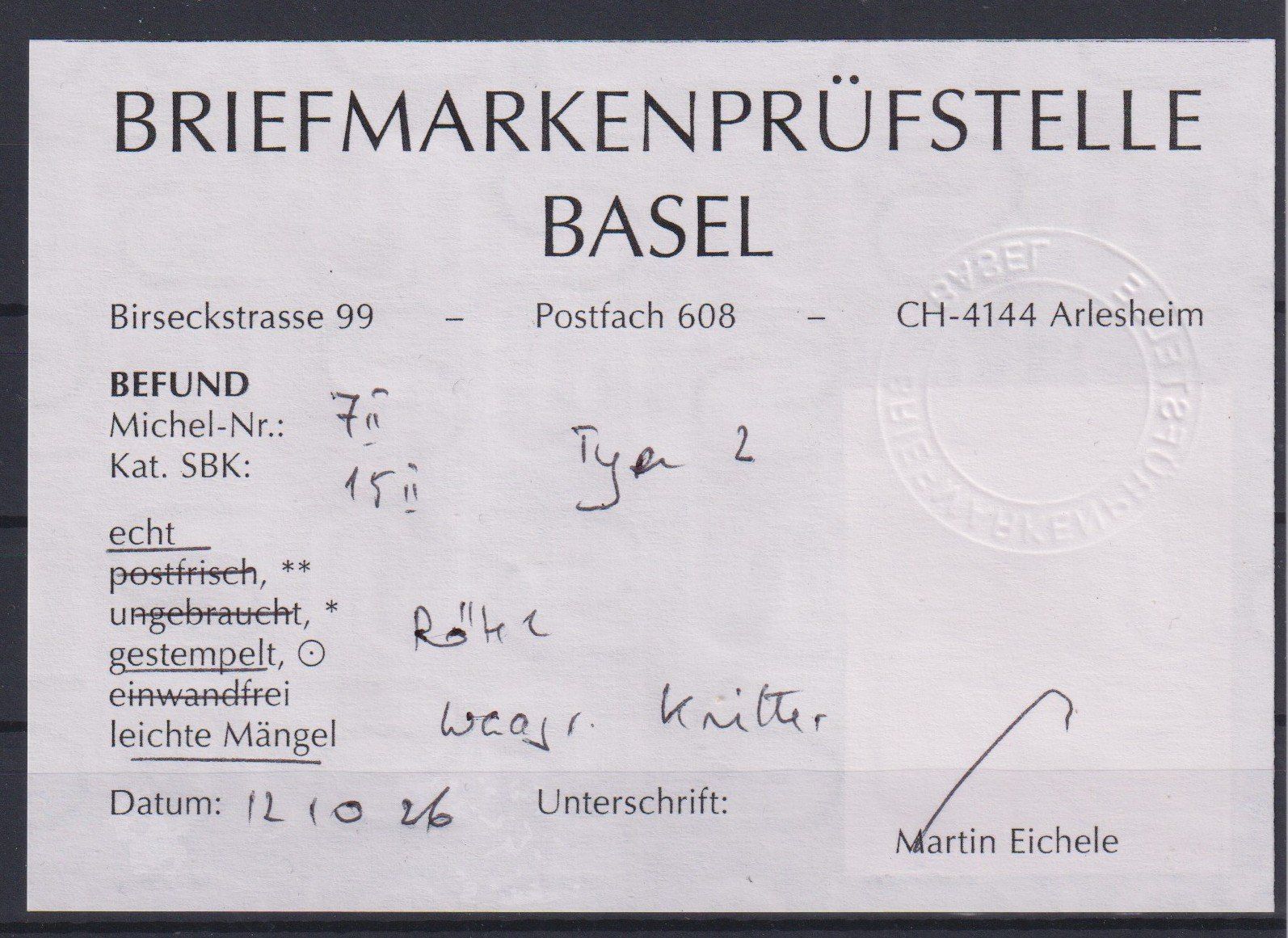 Tutti i francobolli: Rayon 15II, Type 2, Rötel, Befund++++ – Usato da Samnaun-Compatsch venduto da Muckimu 2