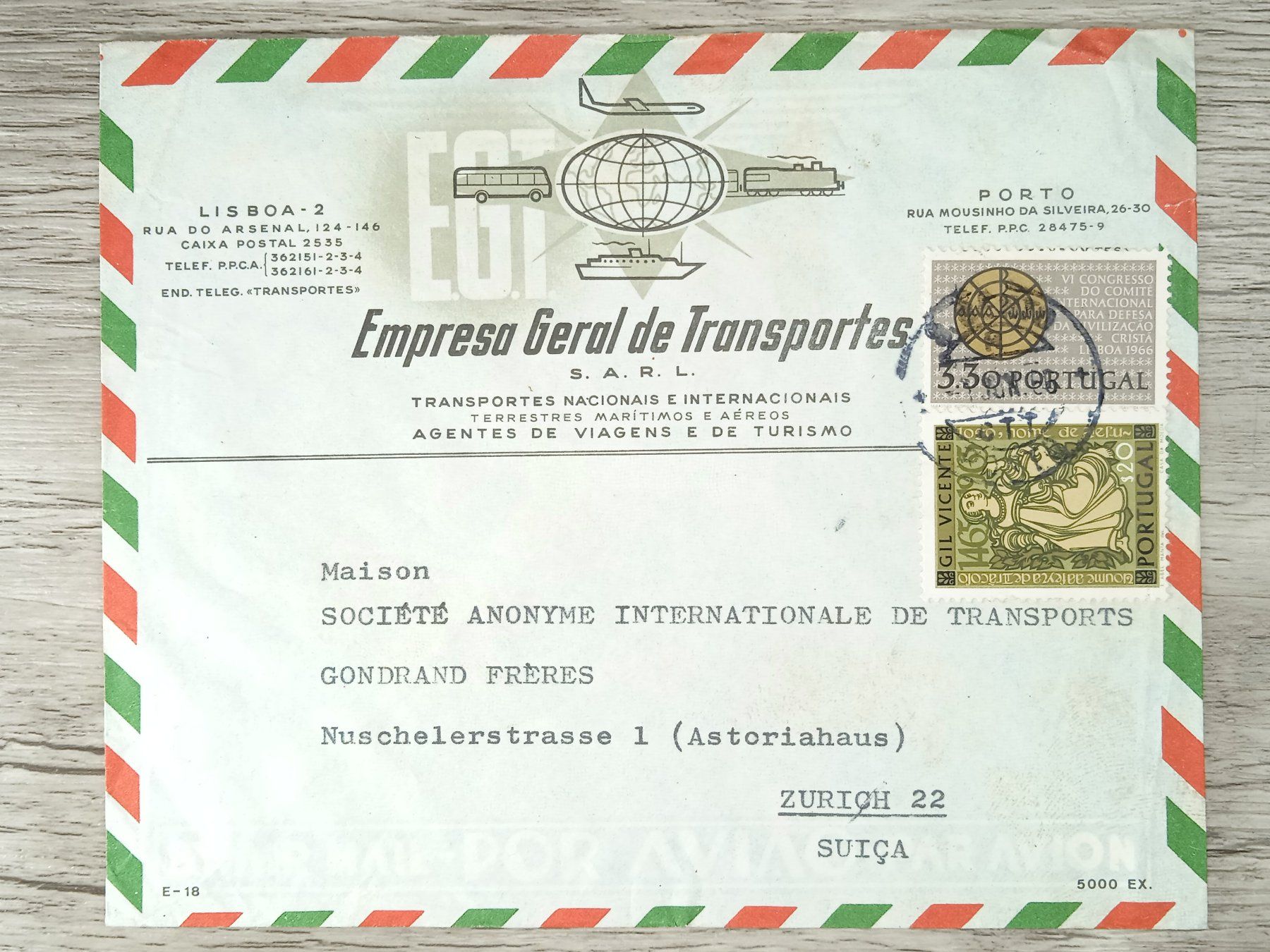 Tutti i francobolli: TR05 Enveloppe + Timbre Portugal 1966 – Usato da Cousset venduto da Patrick_Collections