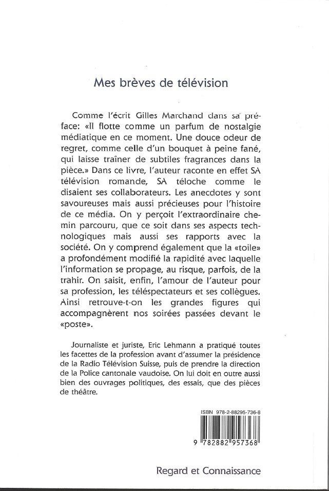 Libri: Eric Lehmann: Mes brèves de télévision – Usato da Courtepin venduto da Fin_dj7p 1