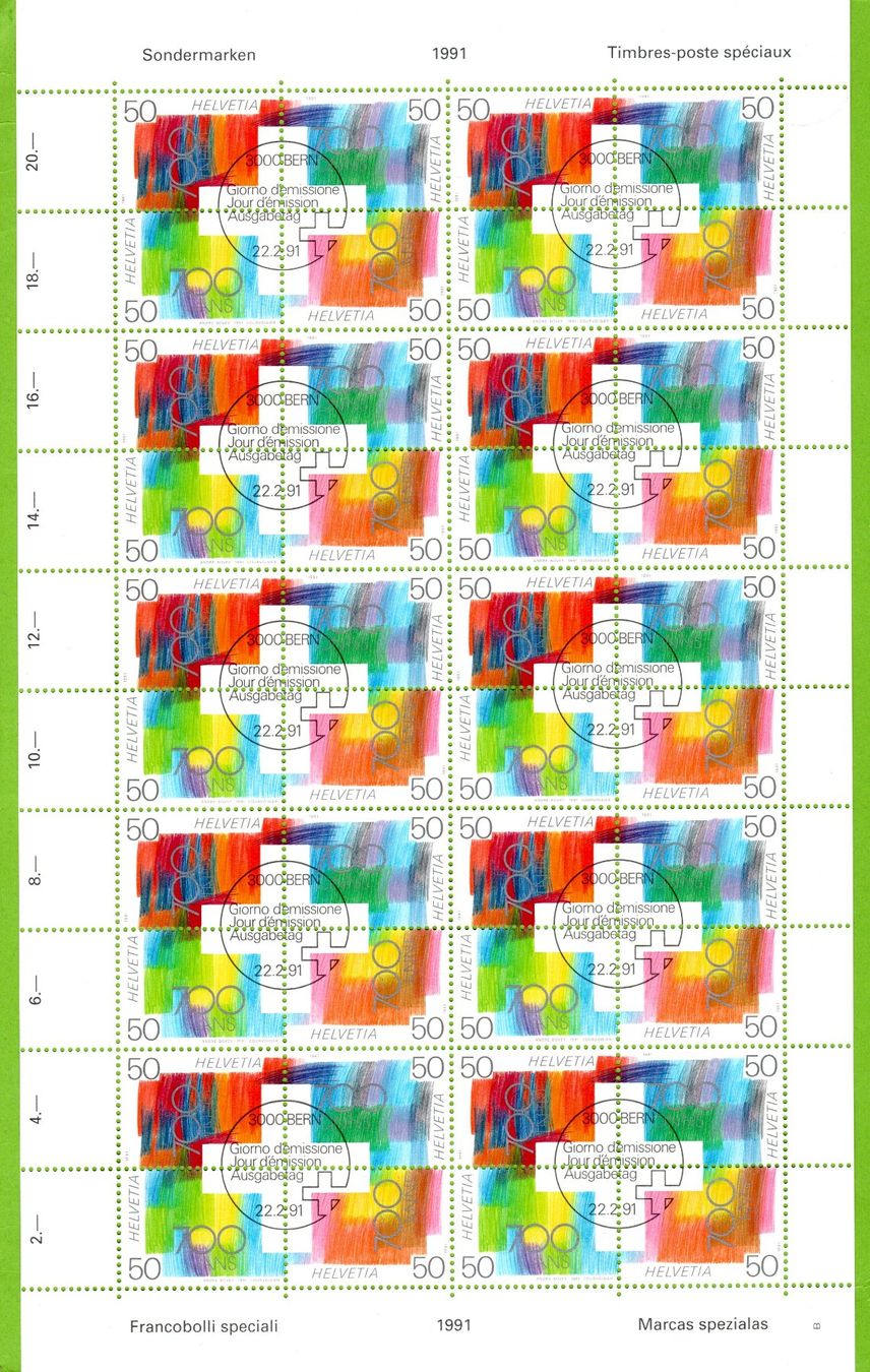 Tutti i francobolli: 1991 - 700 J. Eidgenossenschaft g. Bogen ET SBK 60.-- – Usato da Stein am Rhein venduto da Huehnerhund