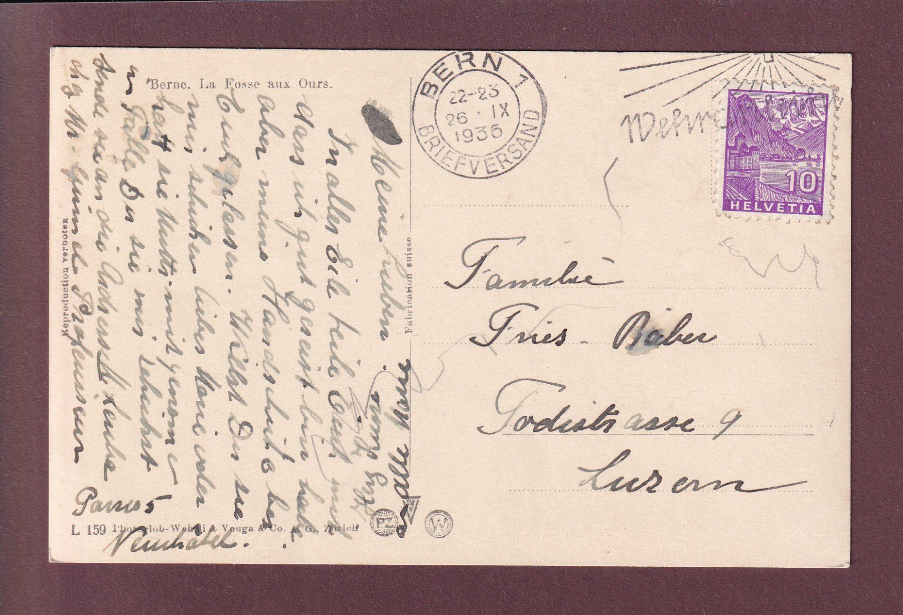 Cartoline postali: BERN - Bärengraben - 1936 – Usato da Pully venduto da nicecards 1