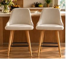 2 elegante vidaXL Barstühle – Cremeweiss – Holzbeine – gepol