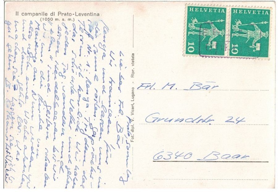 Cartoline postali: Prato-Leventina, Campanile, circolata verso 1965 – Usato da Frauenfeld venduto da POML 1