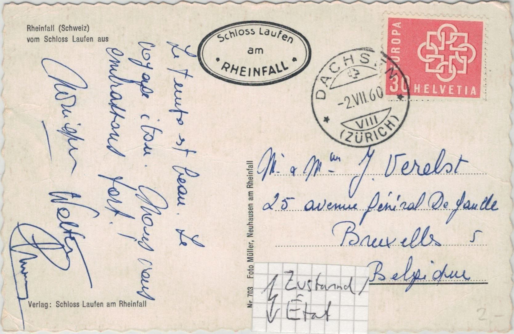 Cartoline postali: SH 12 Rheinfall Schweizer Flagge 1960 – Usato da Fribourg venduto da philafri 1