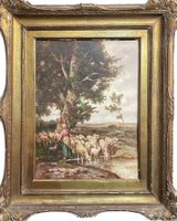 Dipinto olio su tavola, scena rurale, E. Meneghelli, XX sec.