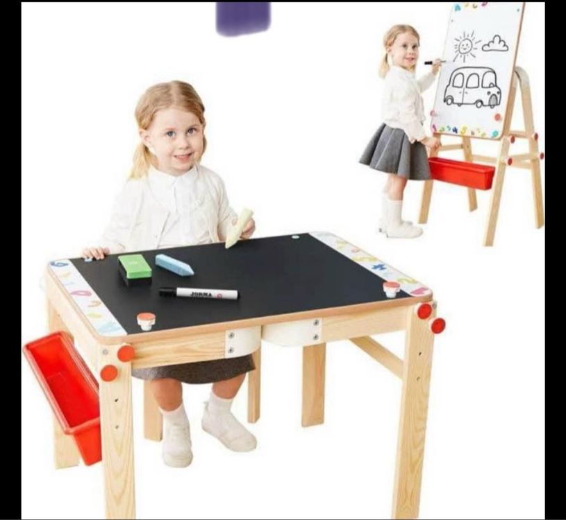 HOMASIS 6 In 1 Kindertafel Mit Staffelei - Höhenverstellbar