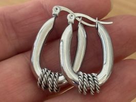 Luxus Elegante Creolen Edelstahl Ohrstecker Farbe Silber