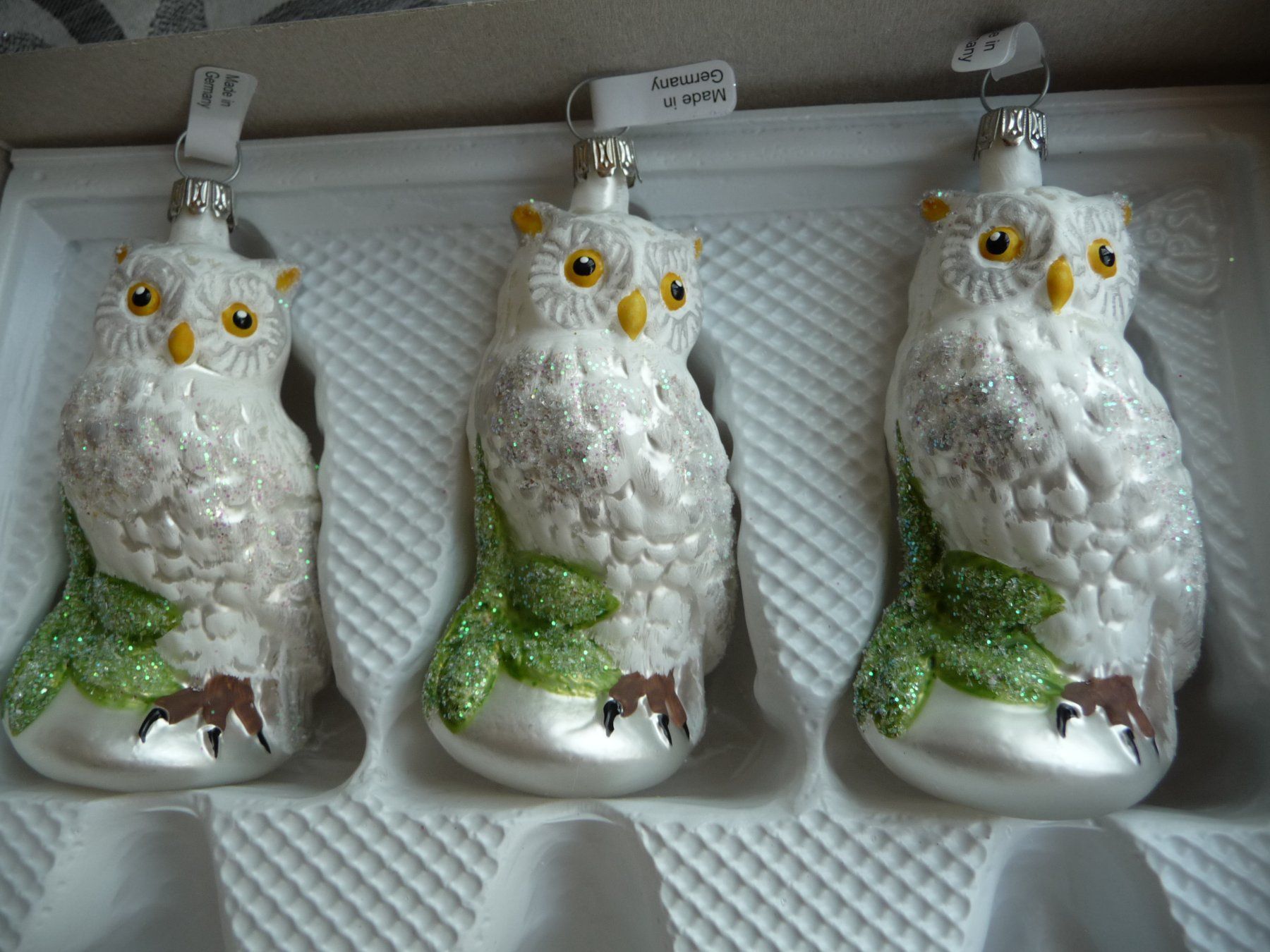 Tutte le decorazioni: 3 Eulen Eule Vogel Christbaumschmuck – Nuovo e nell'imballaggio originale da Alpnach Dorf venduto da marvo