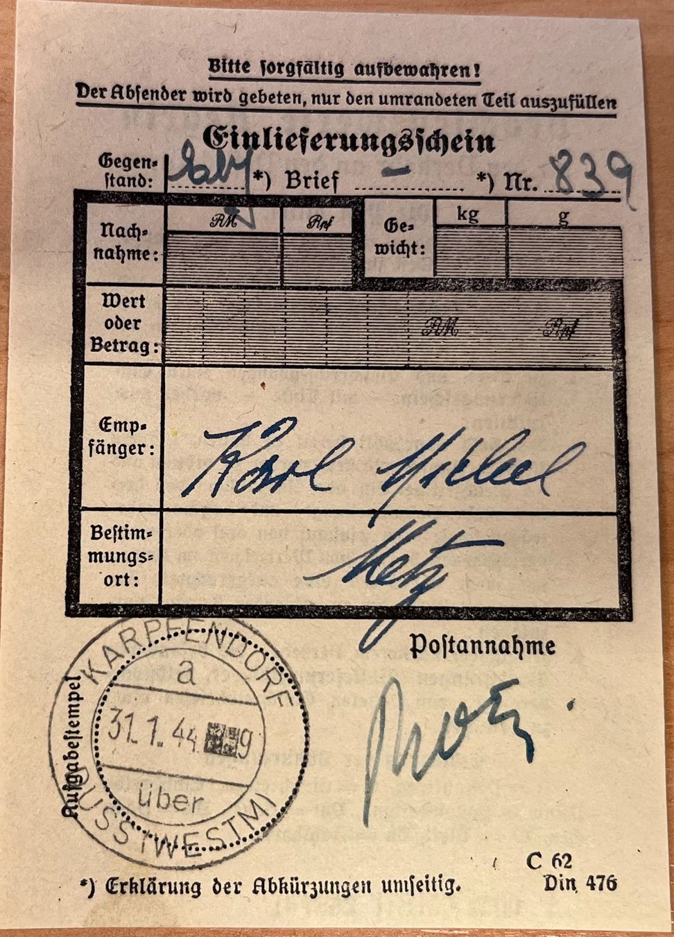 Couverts & Versandtaschen: Lettre recommandée 31.01.1944 en Moselle – Gebraucht aus Matran von Bridge-Mania 1