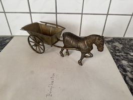 Figur Pferd zmit Wagen Messing antik Dekorationsobjekt 22cm