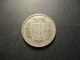 5.- Fr  1931  Superbe pièce Superbe qualité  Top